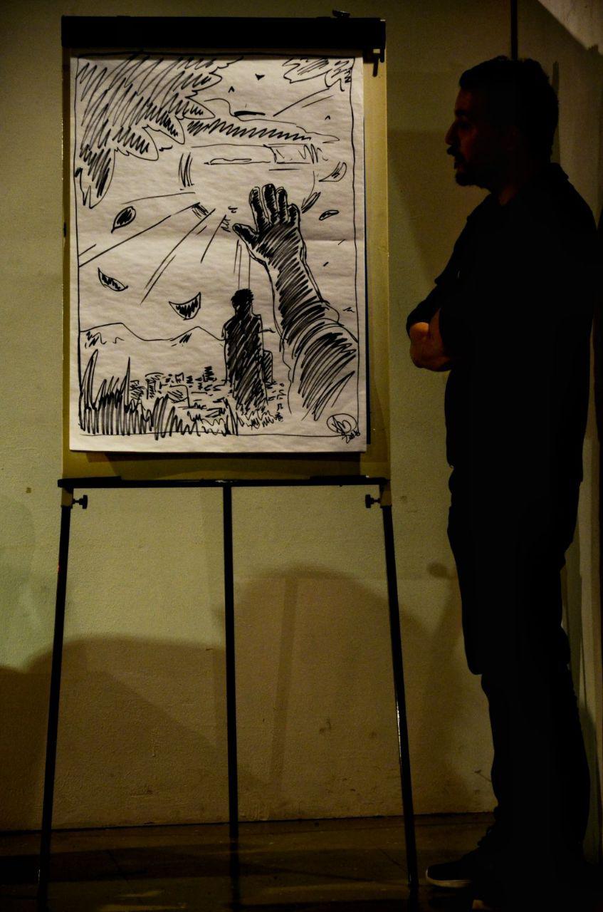 Alessandro Mazzetti, in questo disegno, ha voluto rappresentare una delle scene che apre il romanzo.
